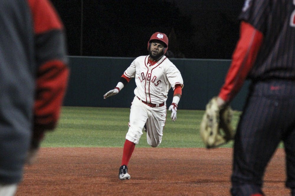 Junior Andre Vigil sprints from second to third at Santa Ana Star Field. The Lobos dropped the opening game 11-6 on Friday night in Nevada.
