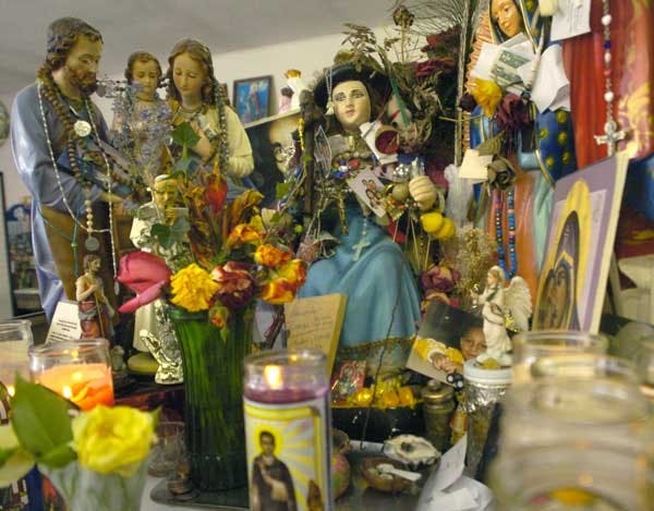 An alter sits in the front of Rupee's Drugstore, which specializes in holistic and herbal healing.