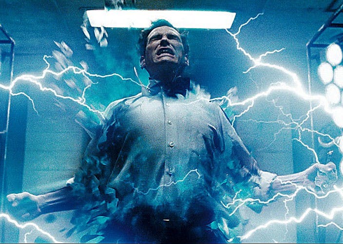 Billy Crudep as Jon Osterman transforming in "Watchmen."