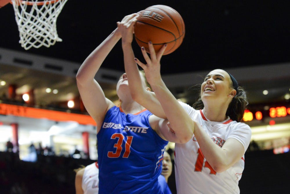 Freshman guard Jannon Otto tries to recover the ball from a Boise State player Saturday, Jan. 30, 2016 at WisePies Arena. The Lobos will play UNLV this Wednesday at 8 p.m..
