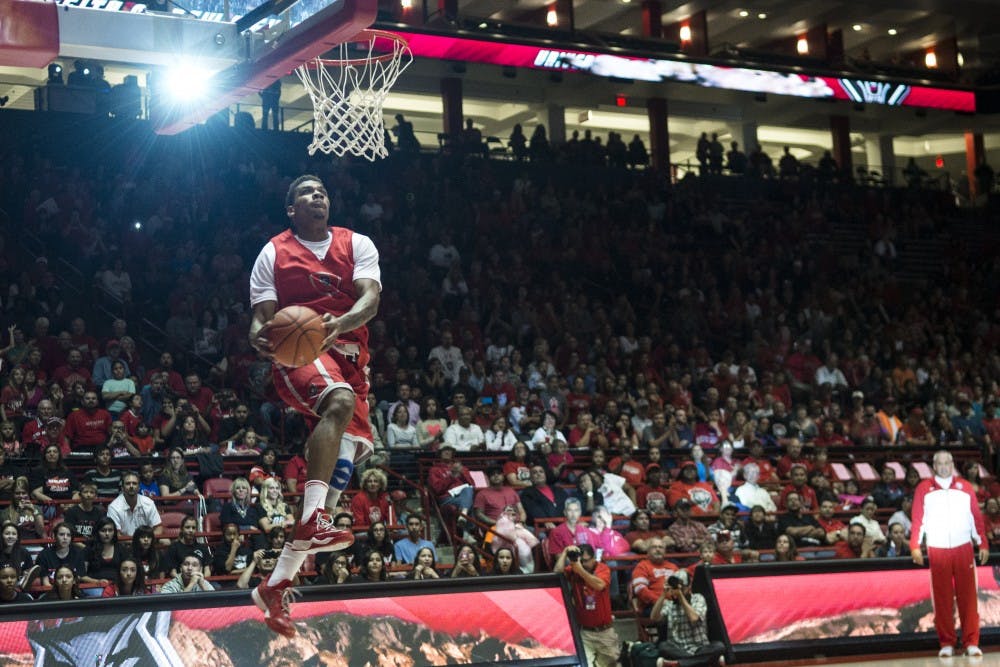 New Mexico guard Arthur Edwards goes up for a dunk during the Lobo Howl on Oct. 17. UNM plays its first exhibition game at The Pit this Saturday against Western New Mexico.