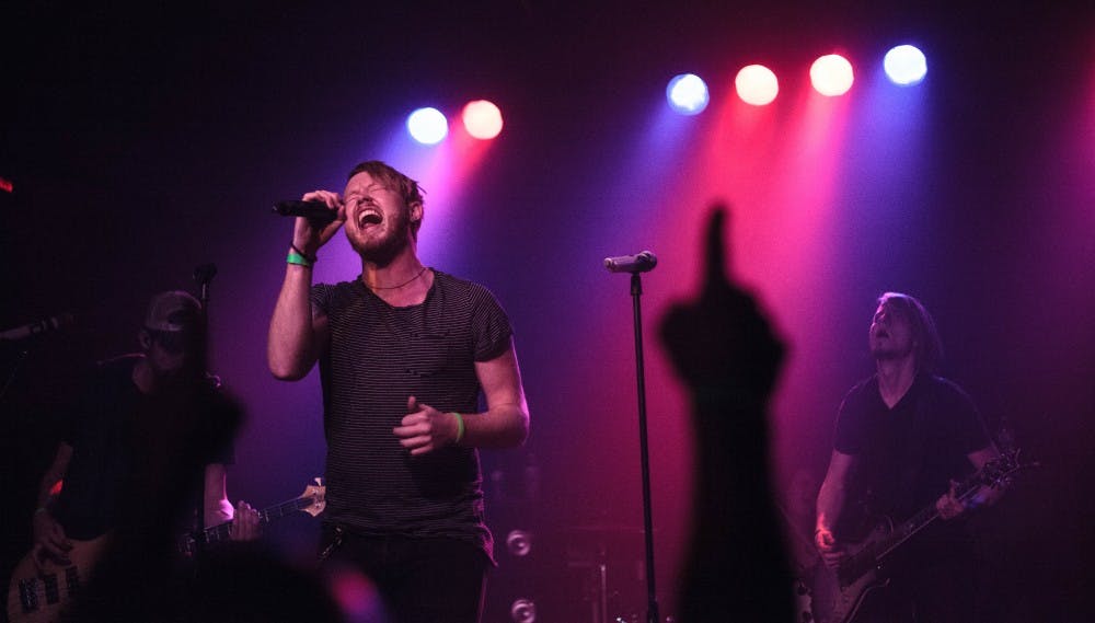 Left, Cody Hampton, middle, Eric Boatright, and right, Seth Trimble of Shallow Side perform their hit song "Renegade," at the Launchpad, Tuesday, Feb. 21, 2017.
