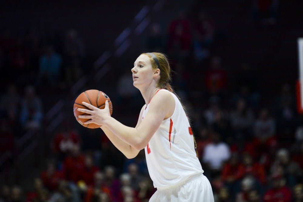 Senior Kiana Keller prepares to pass the ball during the Lobos game against Duquense University Nov. 28, 2016 at WisePies Arena.