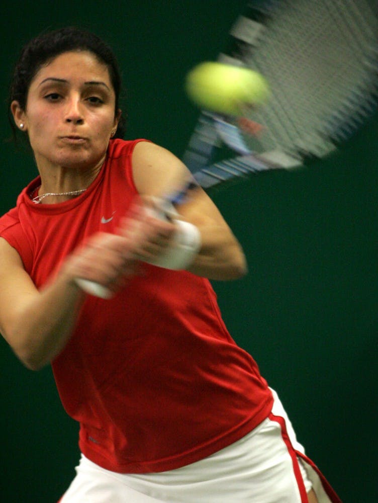 Ola Abou-Zekry narrowly loses the second set 6-4 after dropping the first set 6-2 to No. 2 Maria Mosolova of Northwestern.