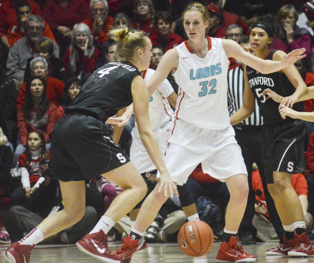 Lobo sophomore forward Kianna Keller, 32, blocks Stanford forward Taylor Greenfield during the game against Stanford on Nov. 24. The Lobos lost to New Mexico State University in Las Cruces 70-59 on Sunday.