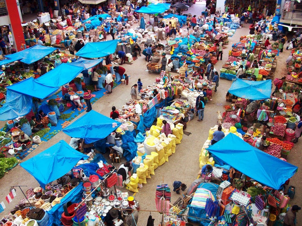 	Peru1: Almost any type of meat or produce can be found at this market in Urubamba. Unfortunately, most of it looks distinctly unappetizing up close.