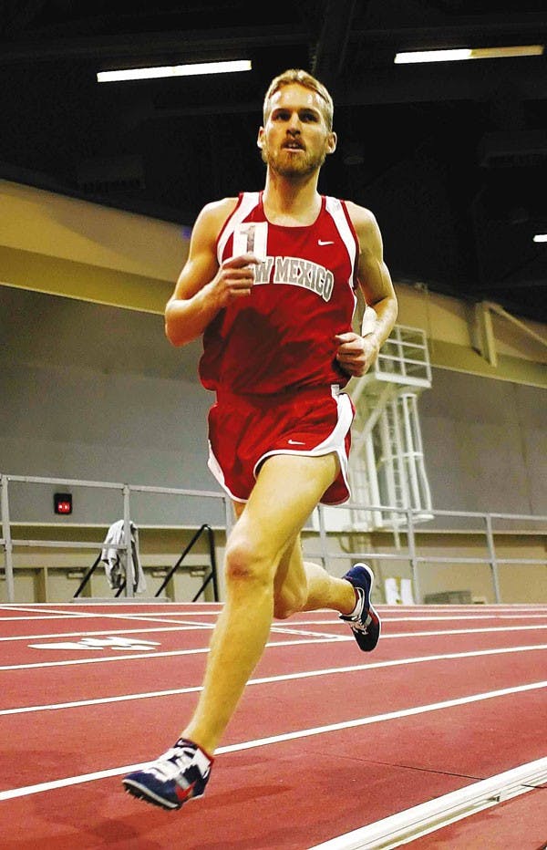 UNM long-distance runner Jeremy Johnson competes in the men's 3,000-meter race during the Modrall Sperling Lobo Invitational Indoor Track Meet at the Albuquerque Convention Center on Jan. 20.