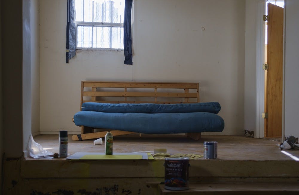 Renovation supplies occupy a second story room of ABQ Rescue's most recent undertaking, a renovation of a former dance study into dormitory living for women participating in their programs. The renovations begin February 15, 2016, and is the start to a larger renovation project in the coming years. 