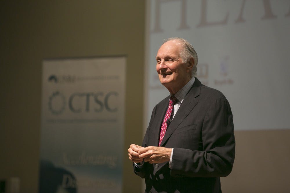 Alan Alda paid a visit to Albuquerque last week to announce a collaboration between the UNM Health Sciences Center and an innovative program he founded to teach scientists how to do a better job of communicating their work to a lay audience.