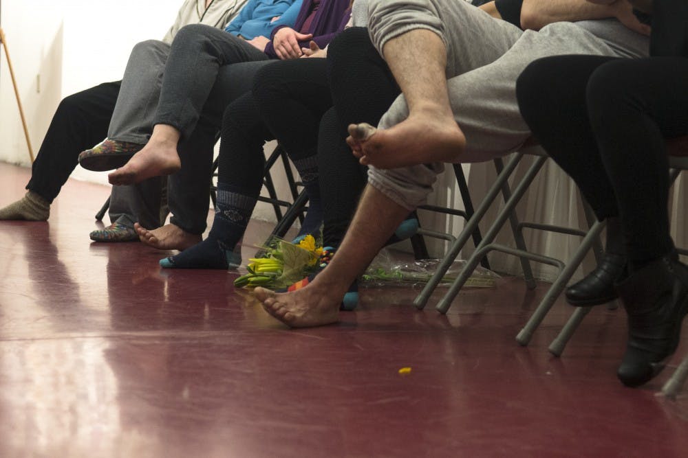J.Garcia Dance Company dancers rest after their performance at the VSA/N4th Art Center on Friday. The newly founded New Mexico based contemporary dance company held their first show last weekend.