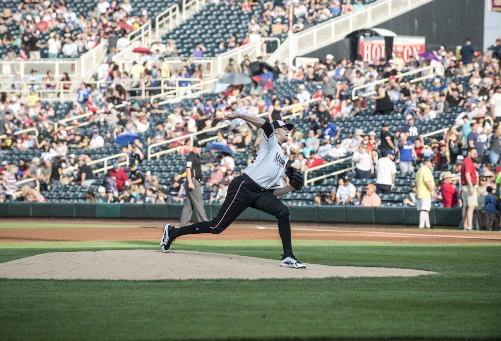 Isotopes pitcher Jeff Hoffman delivers a pitch during Sunday night's game at Isotopes Park. Hoffman pitched a career high eight innings and the Isotopes won 7-1.
