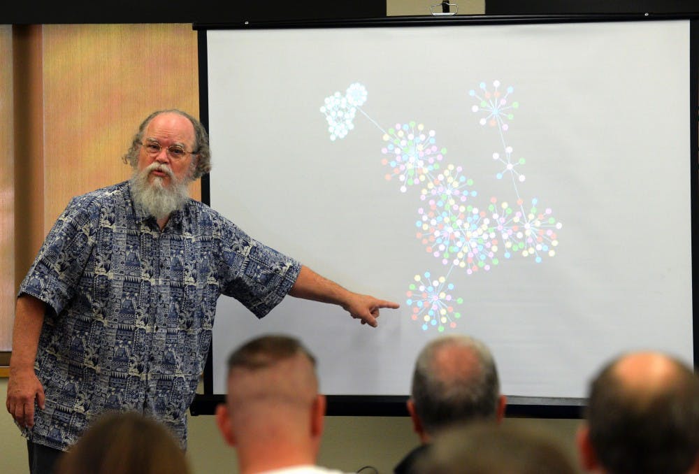 Visiting lecturer David Dixon talks about the Game Theory during his presentation at Parish Library on Wednesday afternoon. Game Theory is the idea of strategy and the best methods to achieve the greatest outcome.&nbsp;