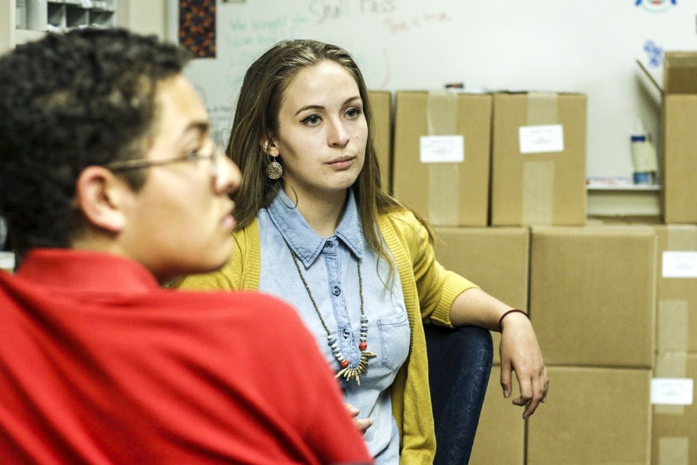 Scribendi Editor in Chief Caitlin Carcerano discusses ASUNM’s accusations against Scribendi on Monday afternoon. The staff shared their opinions about Scribendi having its funding cut. 