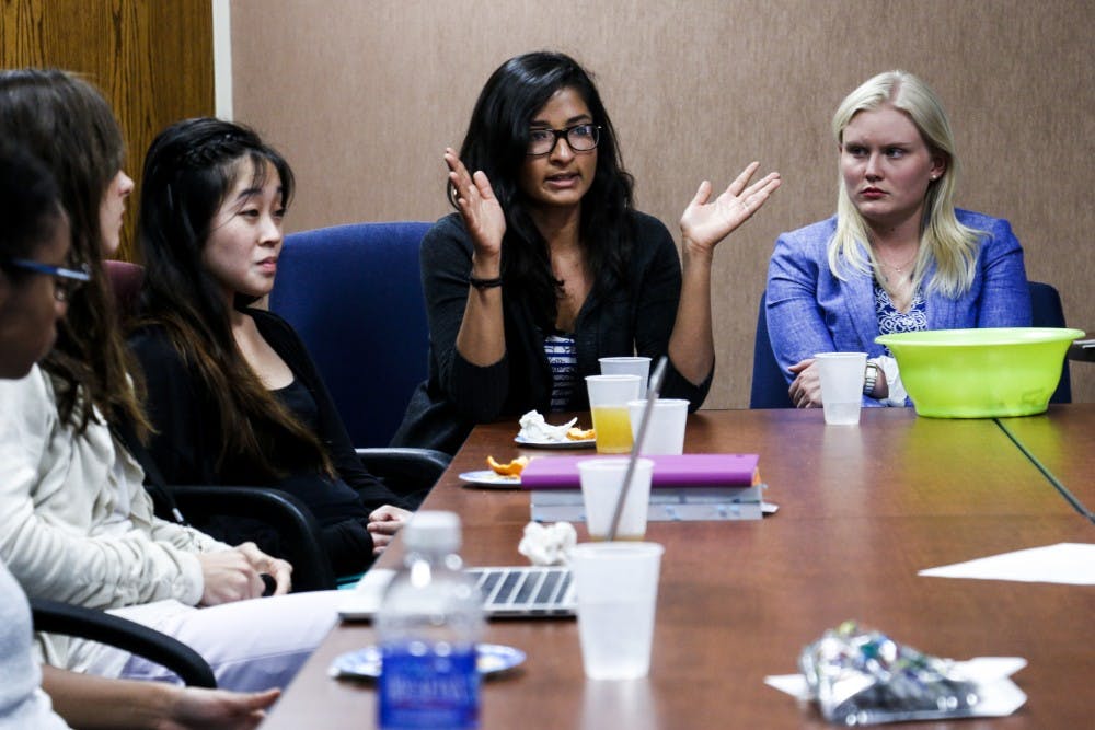 Kriti&nbsp; Mishra&nbsp;gives advice on getting into medical school during a panel&nbsp;in the&nbsp;Dean of Students Conference Room on Monday afternoon. The panel consisted of six students who are currently in the program.