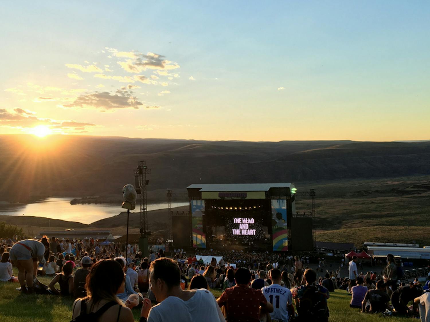 A crowd gathers as the sun sets over the Gorge Amphitheater. The three-day&nbsp;Sasquatch Music Festival&nbsp;takes place annually in George, Washington on Memorial Day weekend.&nbsp;