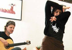 Flamenco dancer Marisol Encinias performs while Calvin Hazen accompanies her on guitar during a practice session Friday at the Conservatory of Flamenco Arts on Gold Avenue.