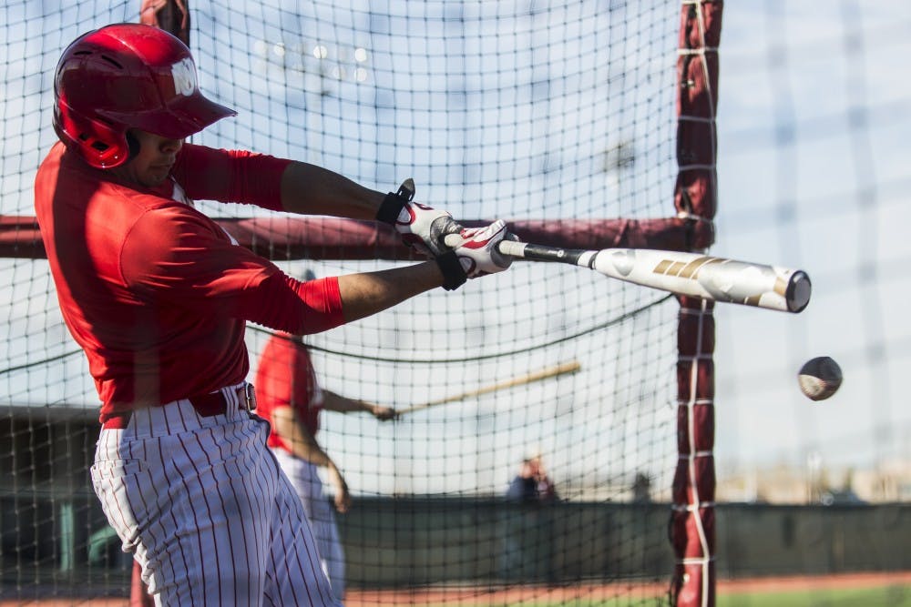 Aaron Carrol practices batting during the Lobo's first practice of the season at the Santa Anna Star Filed on Friday, Jan. 29, 2016. The Lobos will have their first game in Honolulu, Hawaii on Feb 19, 2016. 
