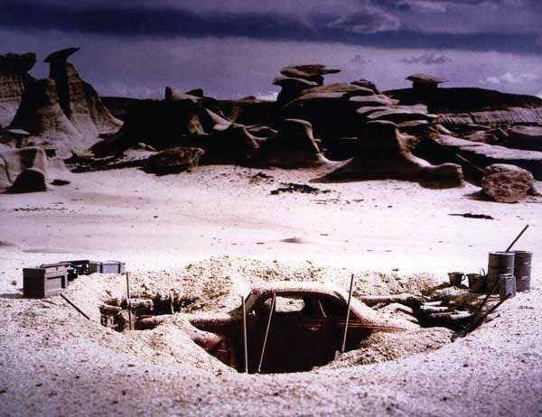 Retired UNM art professor Patrick Nagatani's "Plymouth, Bisti Wilderness, New Mexico, USA" is featured in "Contemporary Desert Photography: The Other Side of Paradise" at the UNM Art Museum. 