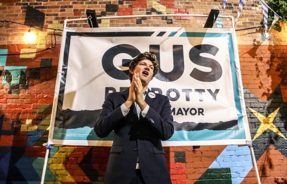 Former mayoral candidate Augustus ?Gus? Pedrotty talks to family and supporters at Boese Brothers Brewery on election night Oct. 3, 2017