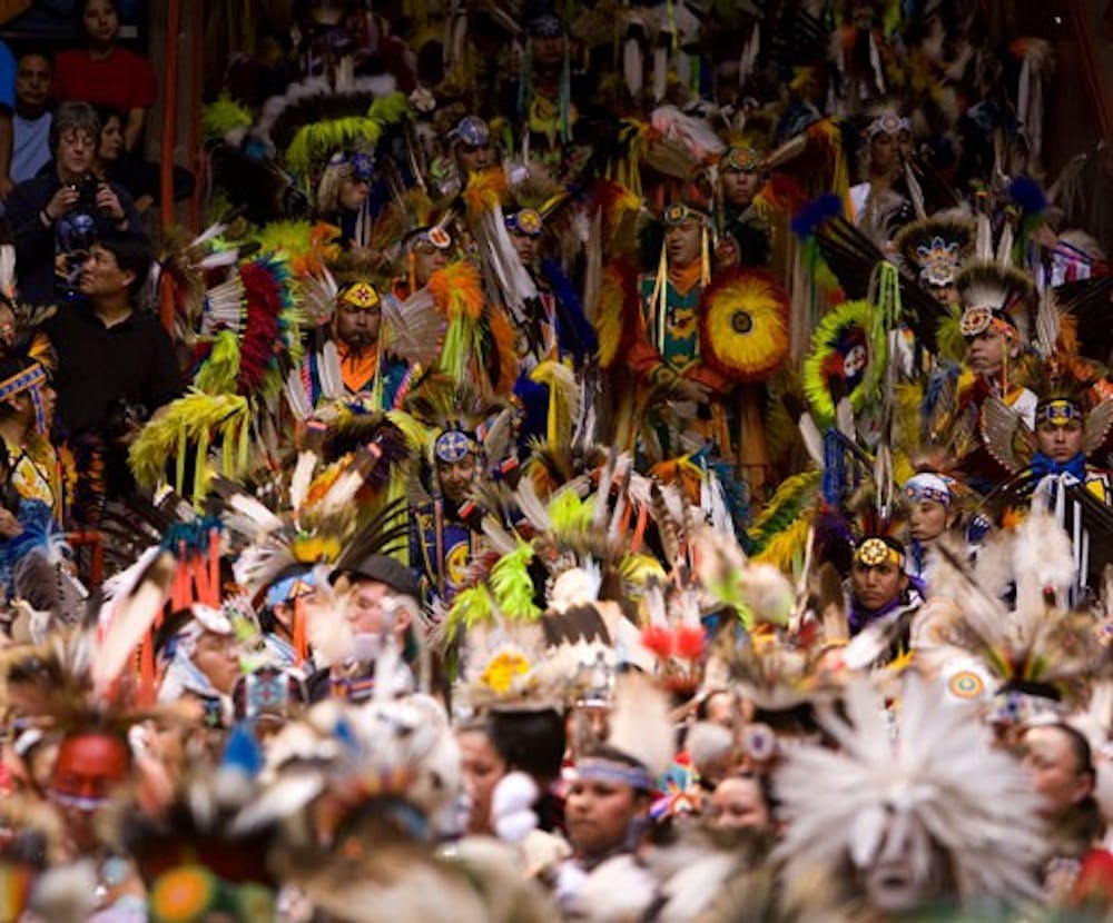 American Indian dancers packed the floor of The Pit on Friday for the Gathering of the Nations. More than 500 tribes participated in the event.