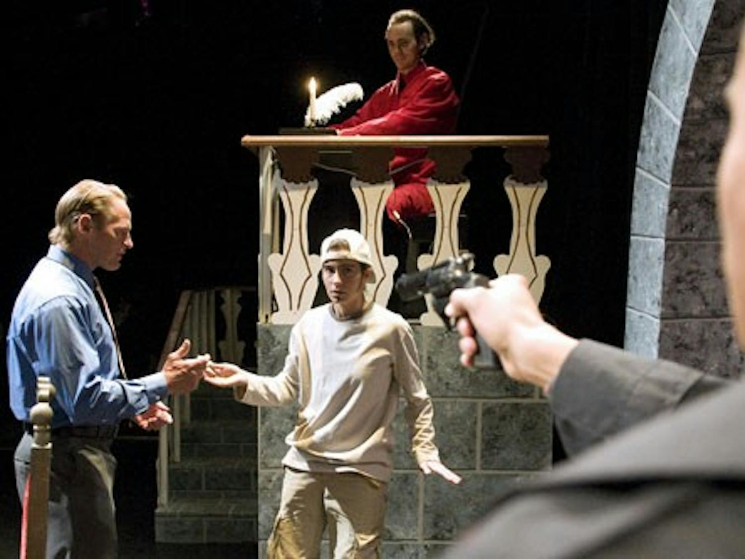 From left: Andrew Pollock as Heinrich, Amy Baklini as the delivery boy, Michael Saxton as John Calvin and Brandon Weaver as Tommy in the play "Life During Wartime."