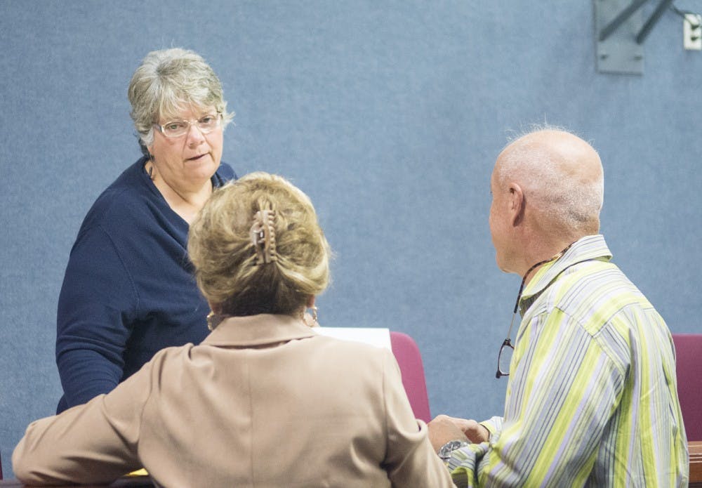 County Commission ChairDebbie O’Malley, left, speaks after the Bernalillo County Commission meeting on Monday. The Bernalillo County Commission voted 3-2 in favor of taking legal action against Secretary of State Dianna Duran for her refusal to put two non-binding questions on the Nov. 8 ballot.