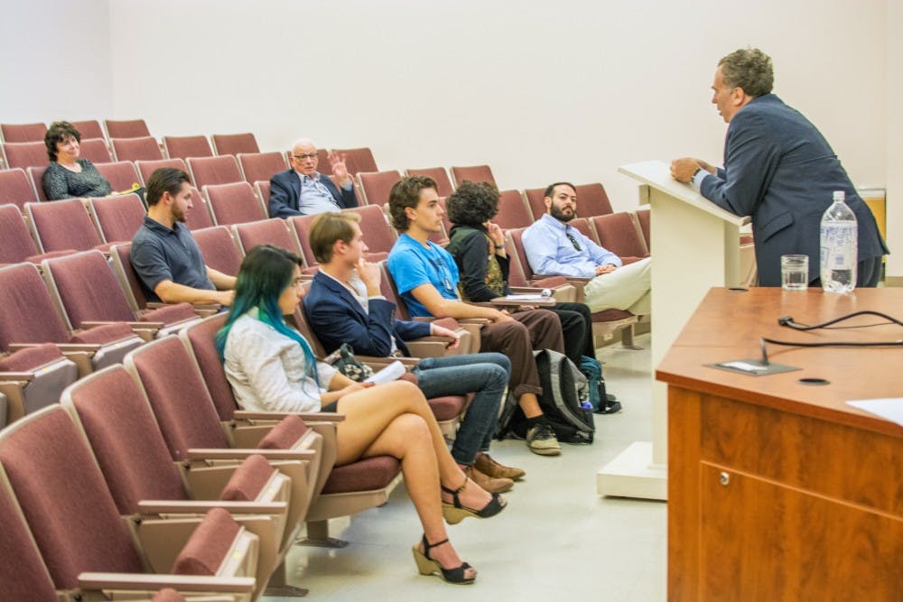 David Makovsky, who is the director of the Washington Institute for Near East Policy, answers an audience member's question in Hibben Hall on Wednesday afternoon. Makovsky gave a lecture on the United States' foreign policy in the Middle East and the peace negotiations in the Arab-Israeli conflict.