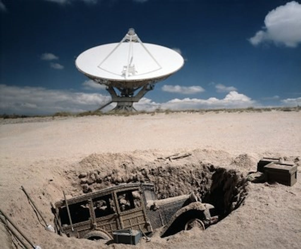 Patrick Nagatani, "Model A Woody, National Radio Astronomy Observatory (VLA), Plains of St. Agustin, New Mexico, U.S.A.,"  photo courtesy of Albuquerque Museum.