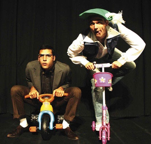 UNM student Babak Gharaei-Tafti, left, as Martin, and Tricklock Company actor Kevin Elder as Candide.