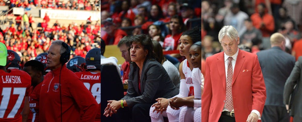 Head Football Coach Bob Davie(left), Head Womens Basketball Coach&nbsp;Yvonne Sanchez(center) and Head Mens Basketball Coach&nbsp;Craig Neal.