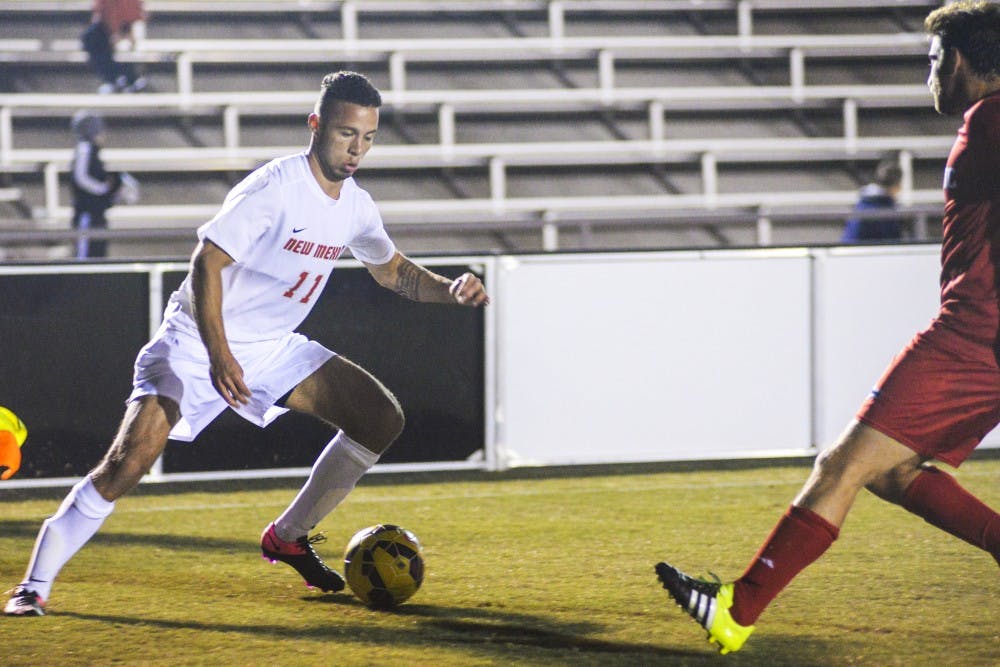 Senior Niko Hansen tries to evade a FAU player during one of the Lobo's 2015 games at the UNM Soccer Complex. The team's spring season begins Saturday against UNLV and Utah Valley.&nbsp; 