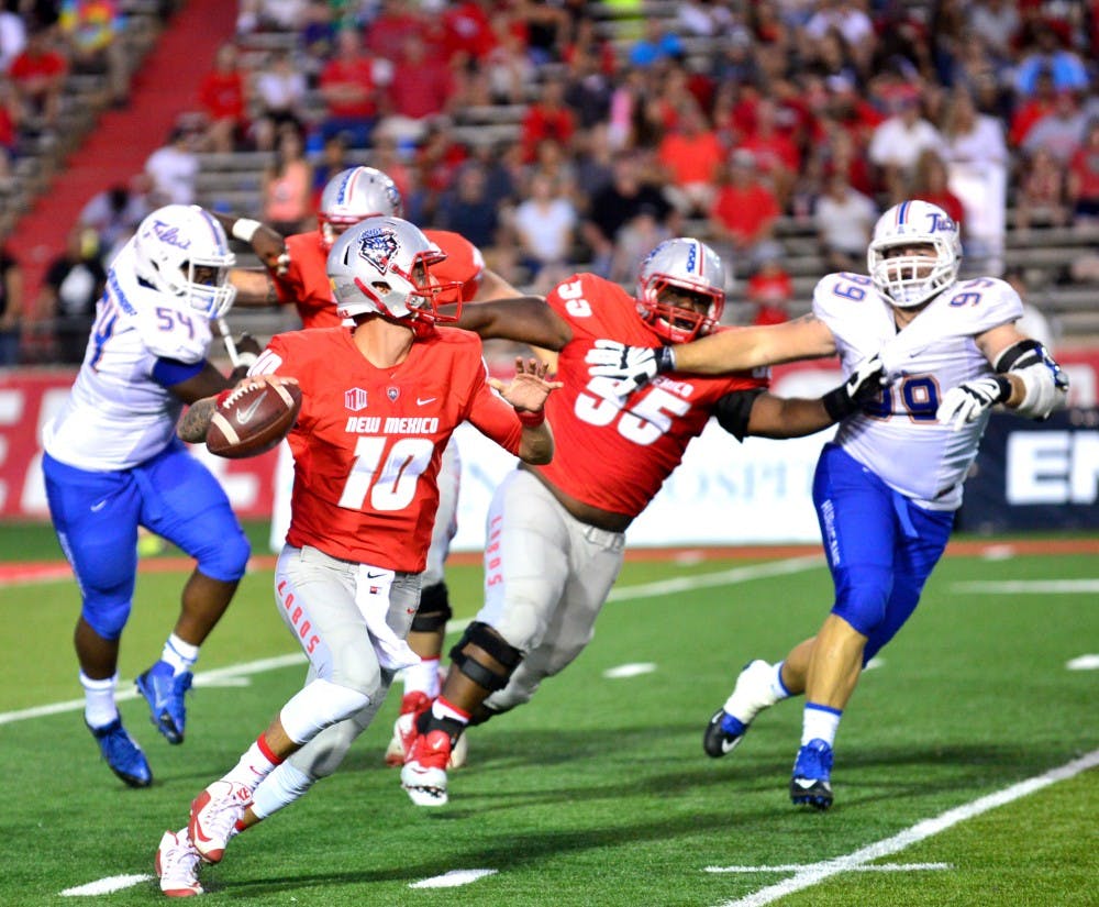 Lobo’s Austin Apodaca prepares to send the ball downfield during their game against Tulsa Sept. 12, 2015. The Lobos play University of Wyoming this Saturday.