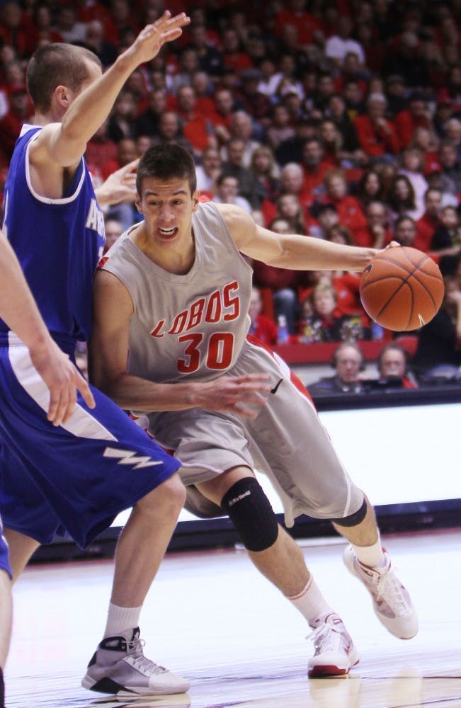 	Roman Martinez slashes past an Air Force defender. The Lobos’ lone senior will play in The Pit for the final time tonight against TCU.