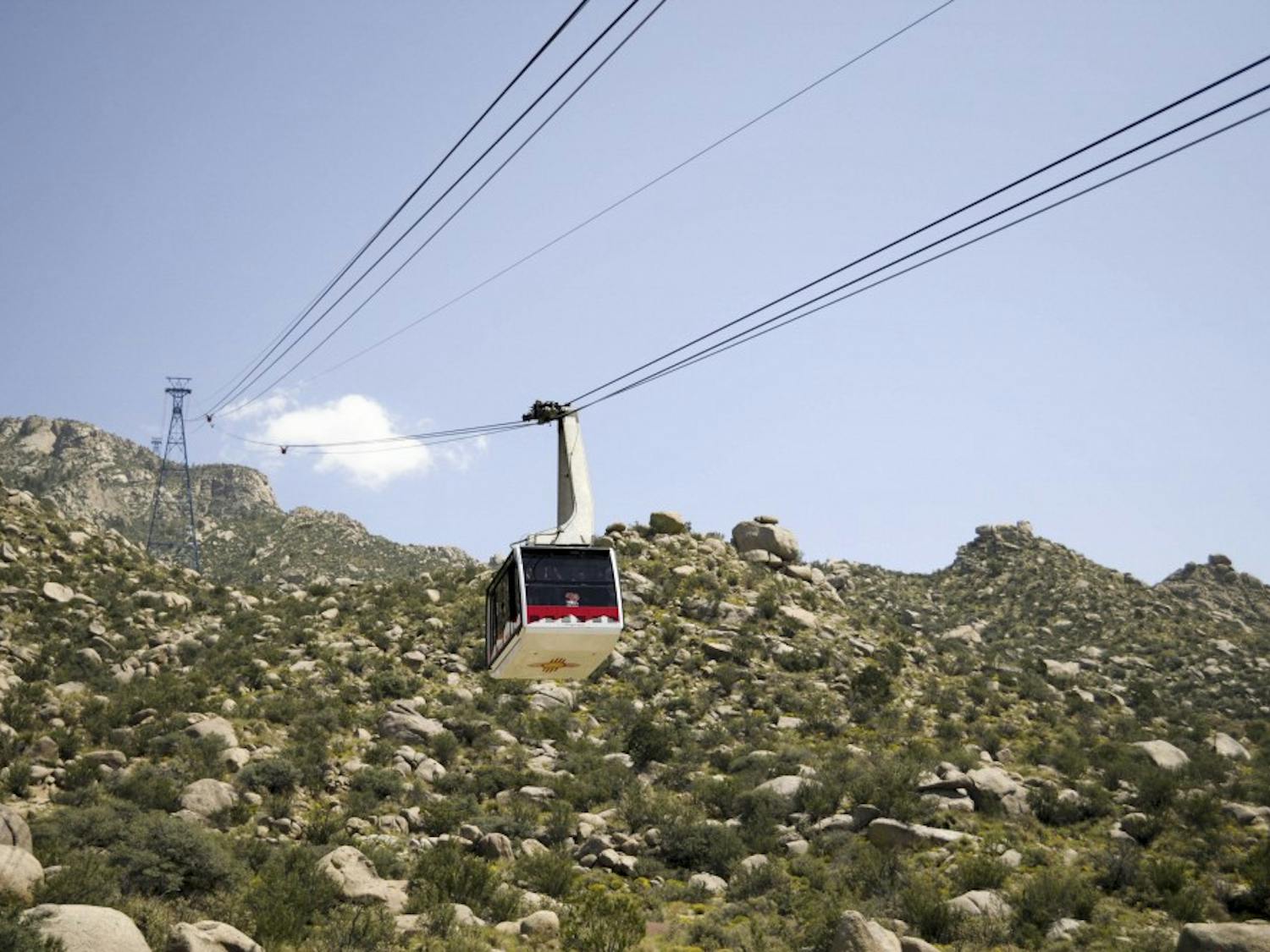A tram car travels along a cable up the Sandia Tram on Sep. 06, 2017.