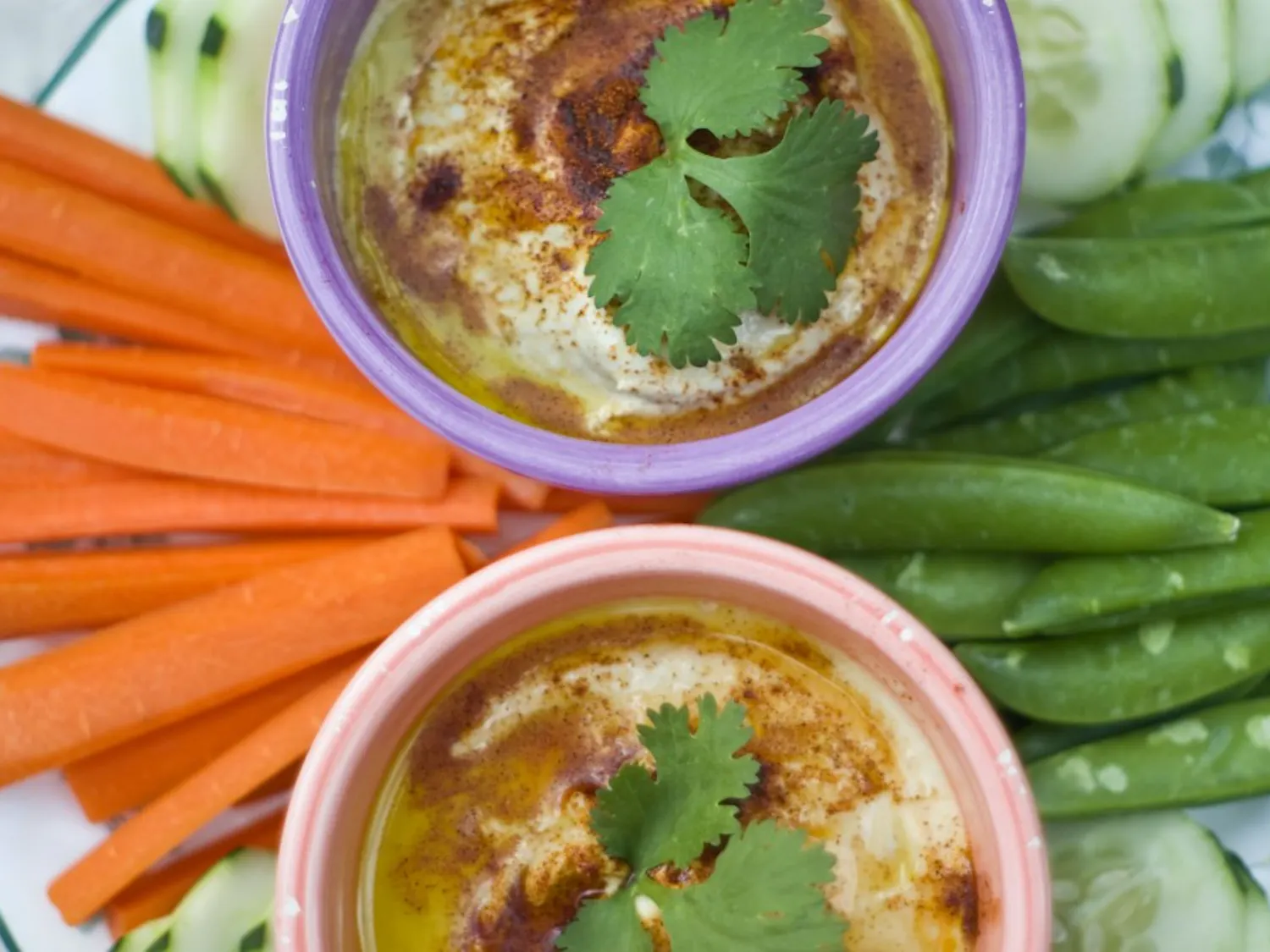 Baba ganoush, top, and hummus make for delicious snacks.