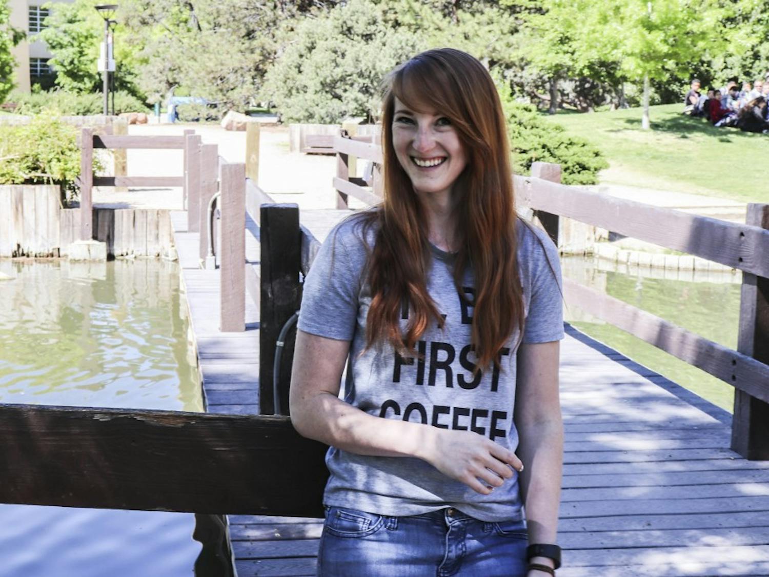 Galen Alsobrook, a senior graduating this May, lounges at the duck pond on May, 04, 2018. 