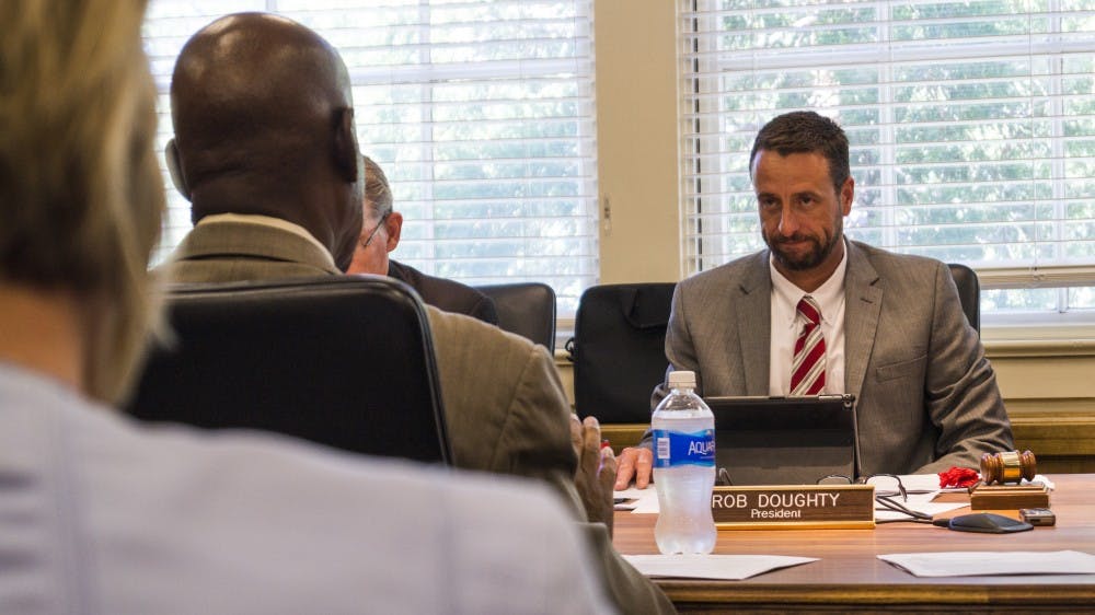 Board of Regents President Robert Doughty leads a meeting at Scholes Hall Thursday, Sept. 1, 2016. One of the main points for the meeting was to discuss and approve a new agreement encouraging better communication between the regents and the Alumni Association.