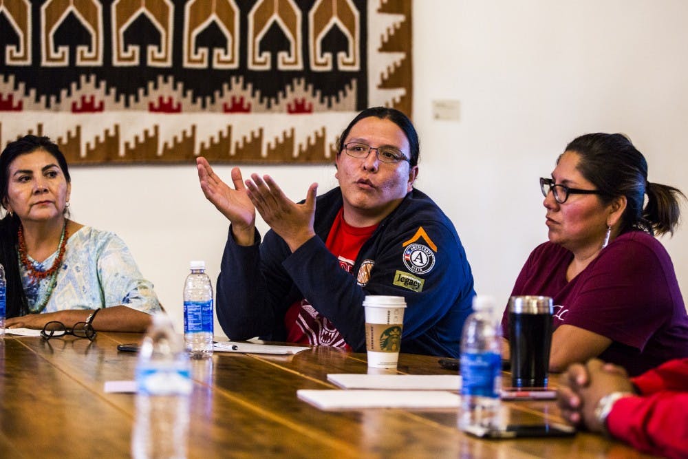 UNM alumus Mario Atencia speaks at a forum held on Wednesday, Sept. 29, 2016 at Hodgin Hall. This forum is one of several that have been organized by UNM to discuss a potential new design of UNM's official seal. 