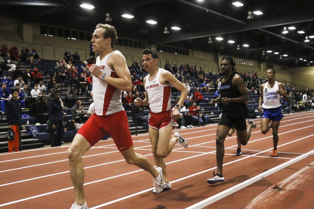 Two Lobo runners lead the pack during the Cherry and Silver Invitational on Saturday, Jan. 21, 2017 at the Albuquerque Convention Center. The Lobos will compete next at a home meet this upcoming Saturday as part of the New Mexico Team Invitational.