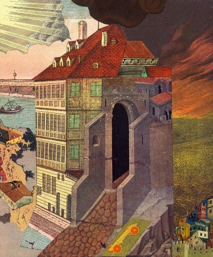 "Red Roofs" by Leonard Stokes is featured in "Alchemy" at 516 Arts.