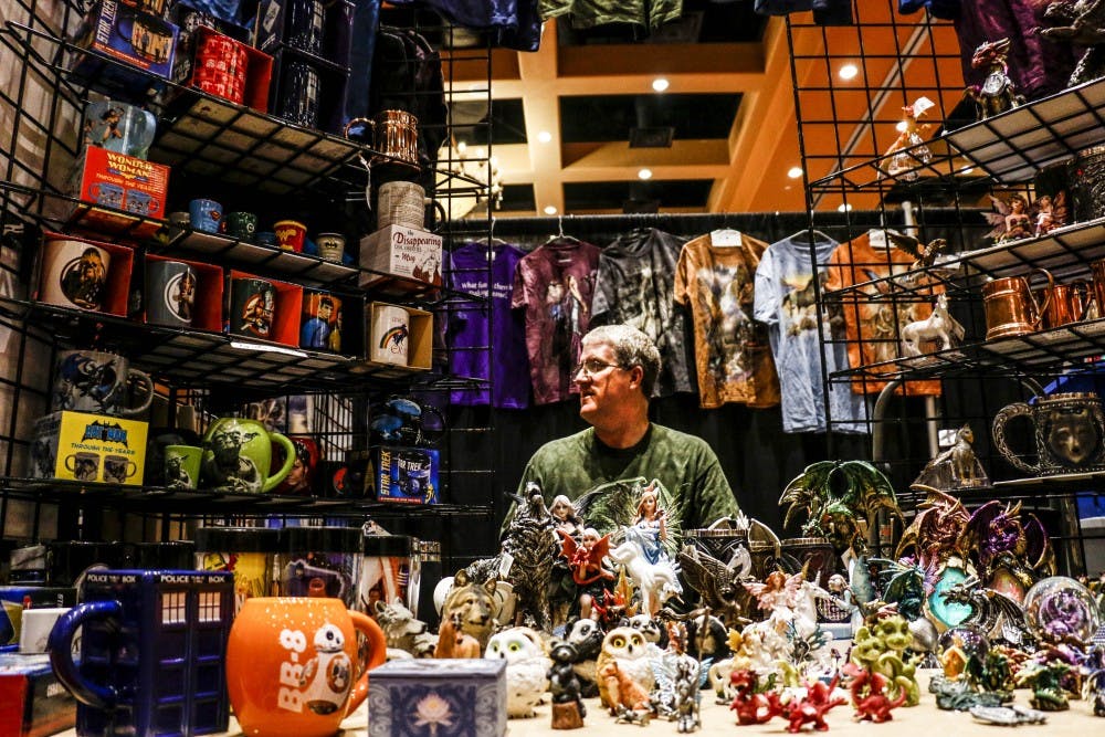 One of the vendors at the Santa Fe Comic Con sells Marvel merchandise along with many other figurines during the convention on Oct. 21, 2017. The event ran from Oct. 20-23. Individuals celebrated comics through costumes and attended panel interviews. 
