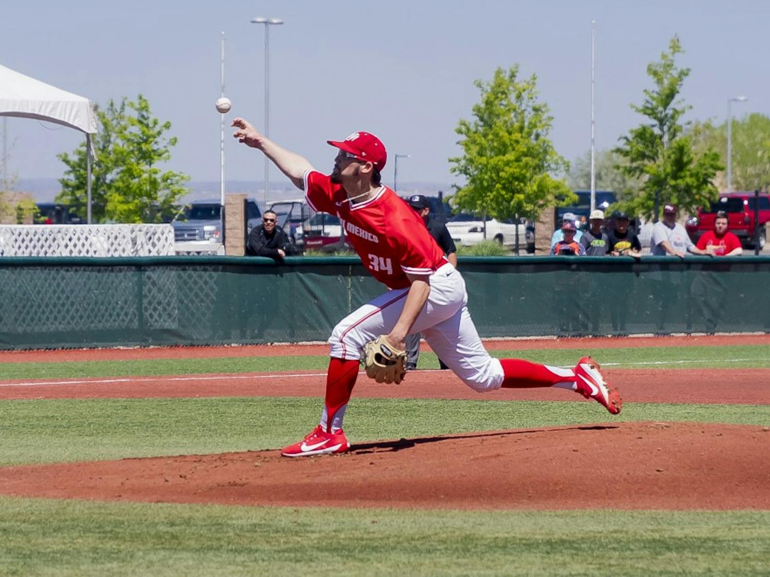 Johnathon Tripp (34) throws a cutter against Missouri State on April 15 2017.