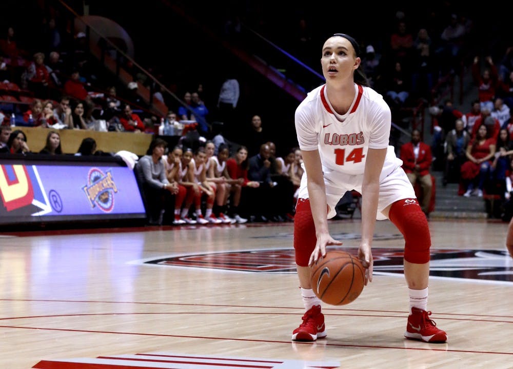 Sophomore guard&nbsp;Jannon Otto shoots a free throw against New Mexico Highlands at WisePies Arena&nbsp;Saturday night.&nbsp;The lobos won 80-29 and will play&nbsp;Houston Baptist Nov. 13 for their regular season opener.&nbsp;&nbsp;&nbsp;&nbsp;&nbsp;