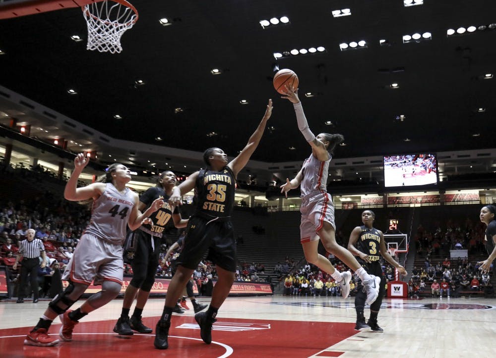 Cherise Beynon attempts to make a basket during a game against Wichita on Nov. 24, 2017 during the home tournament at Dreamstyle Arena. The Lobos defeated Wichita 76-62