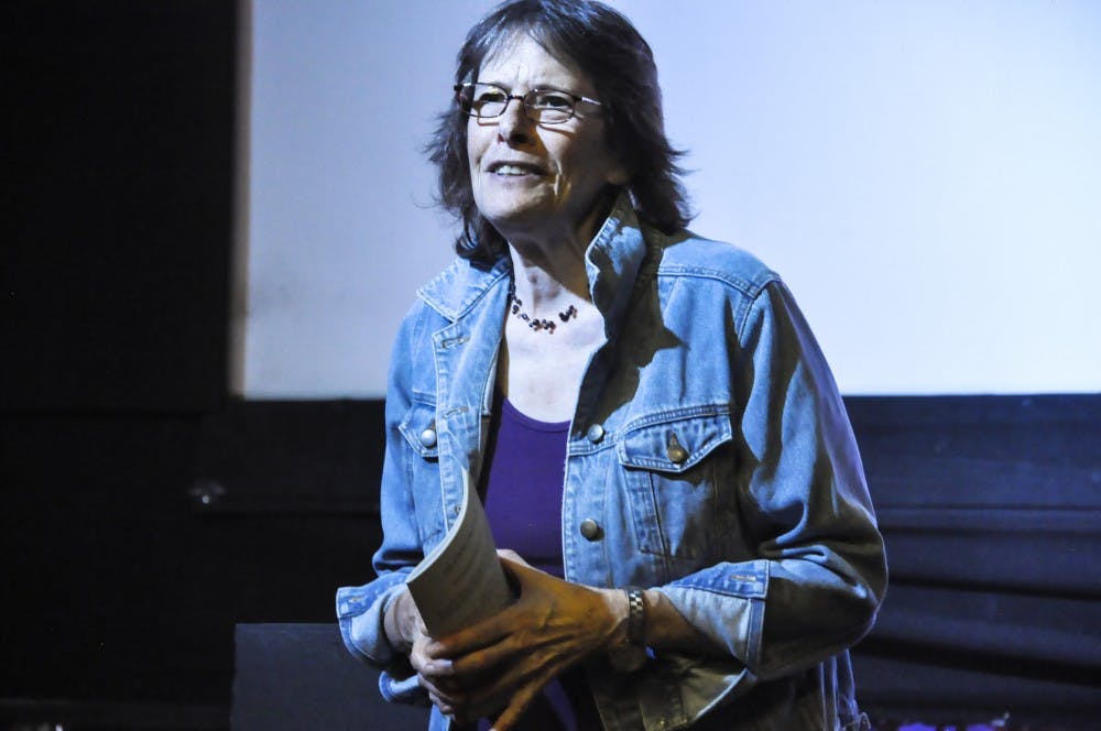 	Susan Abod speaks to the audience about her documentary “Homesick” on Saturday. The film sheds light on the harmful effects of household products and Multiple Chemical Sensitivities.