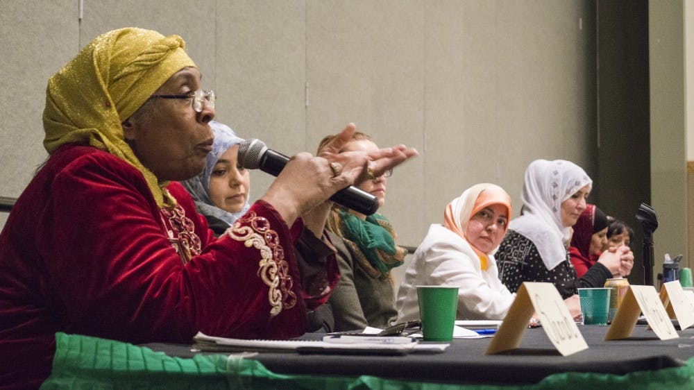 Sarah Rahman speaks during the Muslim Women Speak Out program. The program was held inside the SUB where speakers were asked questions focused on the Islamic religion.