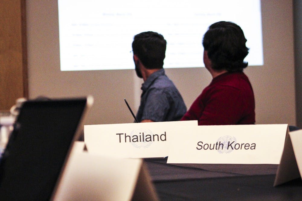 UNM World Affairs Delegation members participate at the club's weekly meeting on Feb. 25, 2018.