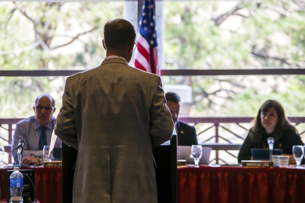 Associate Vice President at the Office of Planning Budget Analysis, Andrew Cullen, speaks to the Board of Regents Tuesday afternoon.  The Board decided on a tuition increase of 2.5% as the meeting ajourned shortly after.