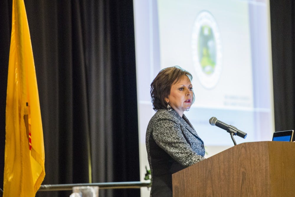 Governor Susana Martinez speaks during a higher education summit on Friday, Sept. 23, 2016 in Albuquerque, N.M. Despite student government leaders’ initial considerations for a new student regent, Martinez appointed a representative from the Athletic Department after going through the process a second time.