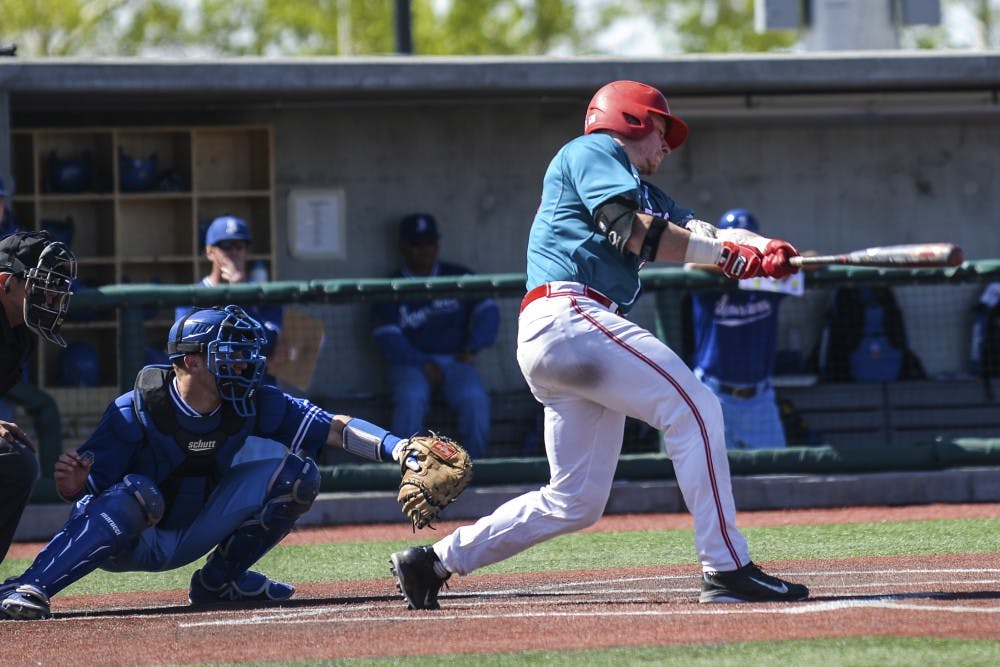 Junior Chris Devito bats against a San Jose State pitcher March 20, 2016 at Santa Ana Star Field. The Lobos will have their first outing of a three game set against UNLV Friday in Albuquerque.